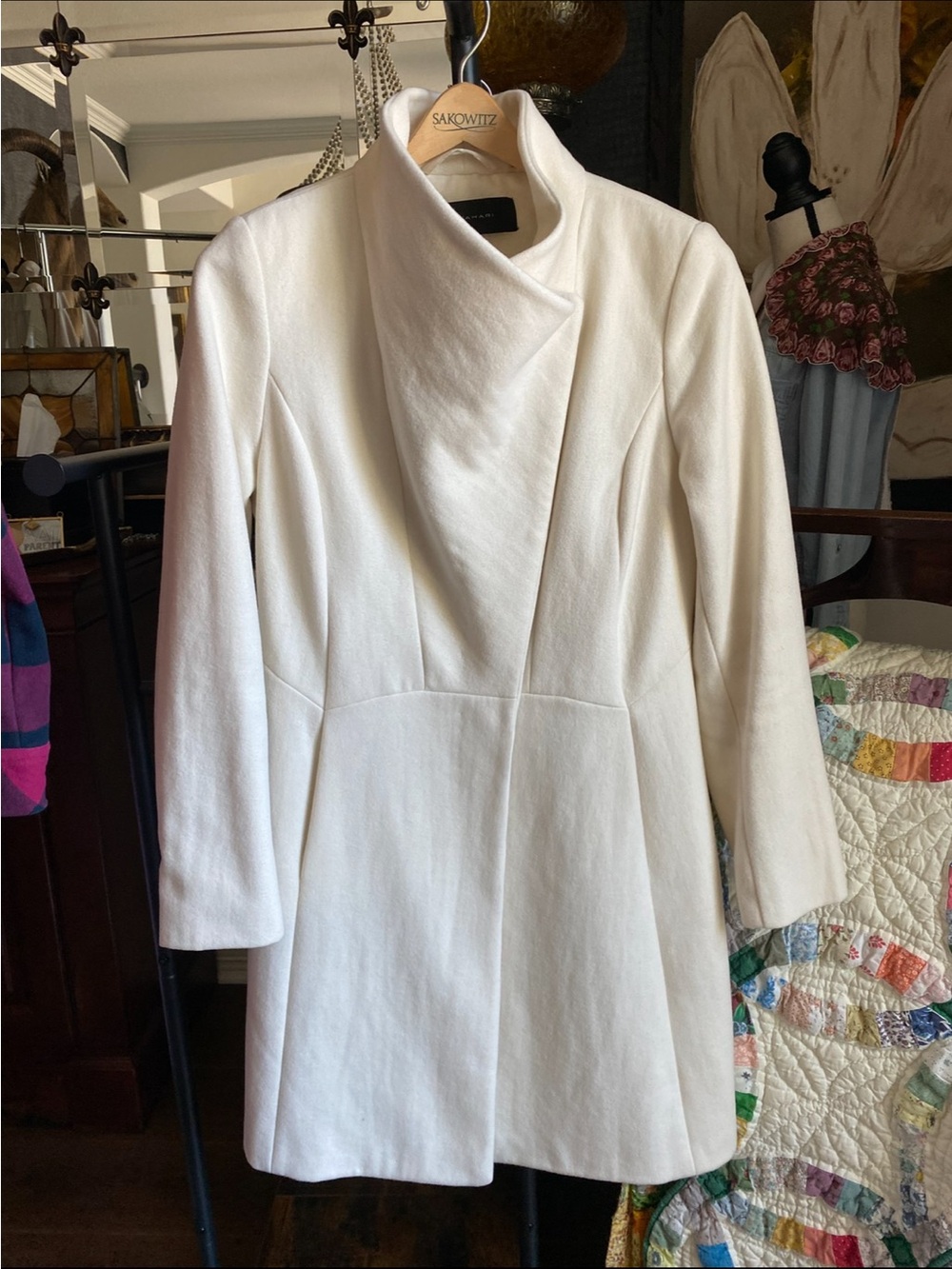 Elie Tahari White Long-Sleeve Wrap-Style Coat Dress